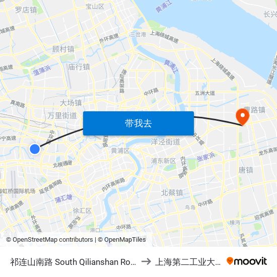 祁连山南路 South Qilianshan Road to 上海第二工业大学 map