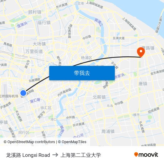 龙溪路 Longxi Road to 上海第二工业大学 map