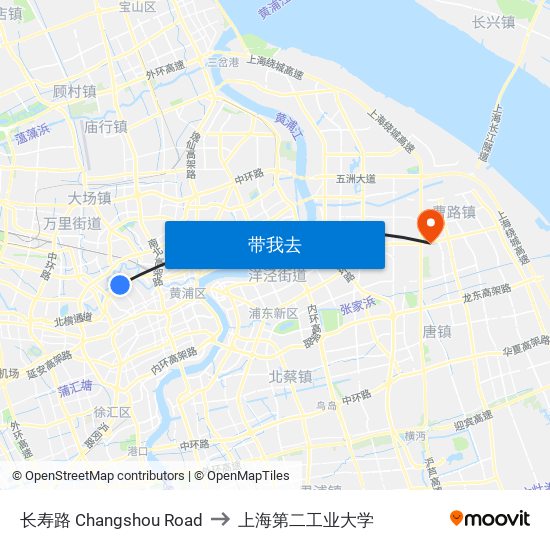 长寿路 Changshou Road to 上海第二工业大学 map