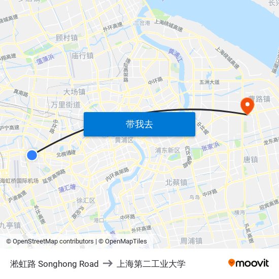 淞虹路 Songhong Road to 上海第二工业大学 map