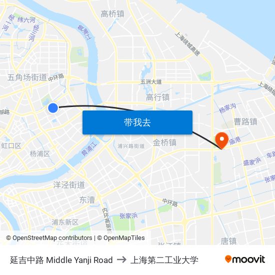 延吉中路 Middle Yanji Road to 上海第二工业大学 map