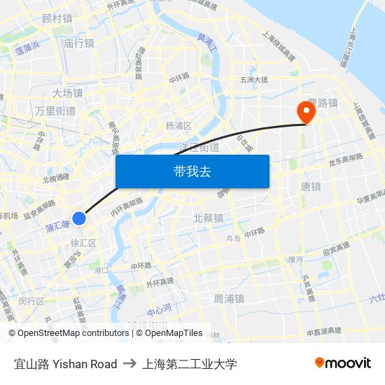 宜山路 Yishan Road to 上海第二工业大学 map