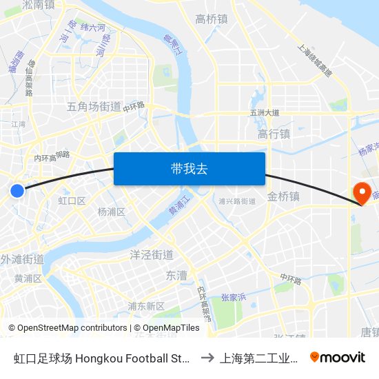 虹口足球场 Hongkou Football Stadium to 上海第二工业大学 map