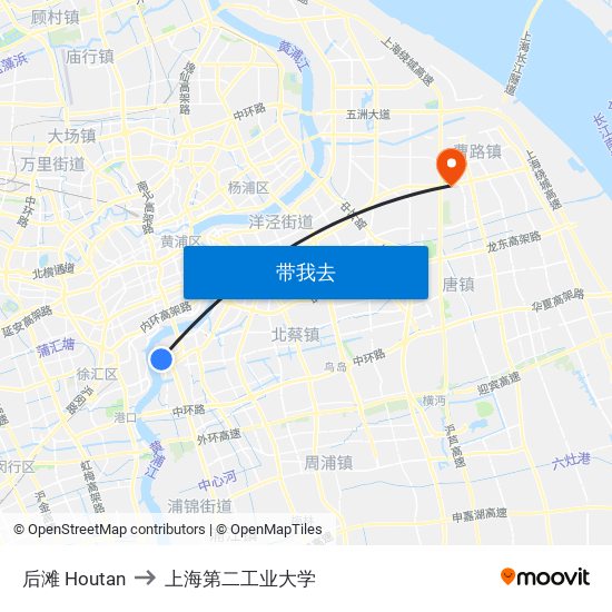 后滩 Houtan to 上海第二工业大学 map