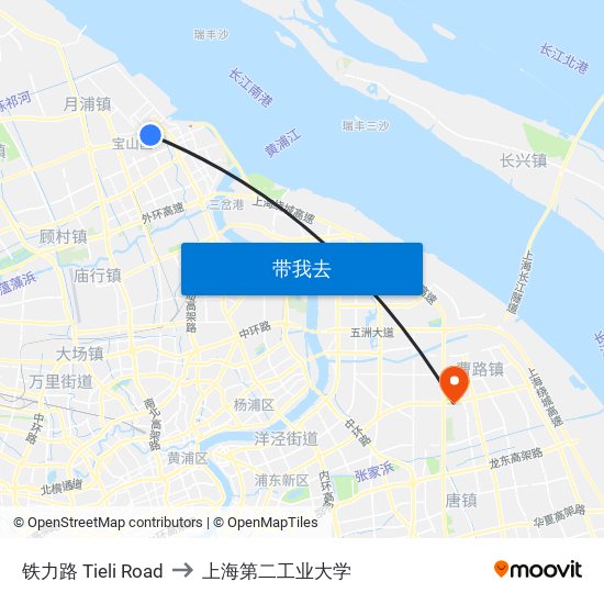 铁力路 Tieli Road to 上海第二工业大学 map