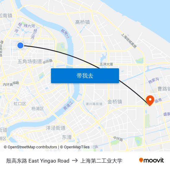 殷高东路 East Yingao Road to 上海第二工业大学 map