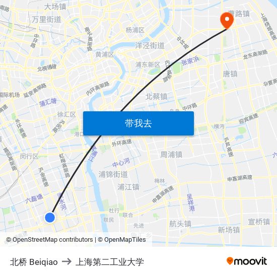 北桥 Beiqiao to 上海第二工业大学 map