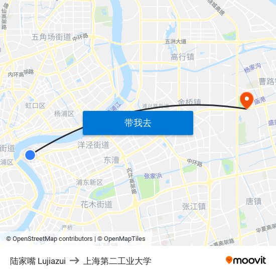 陆家嘴 Lujiazui to 上海第二工业大学 map