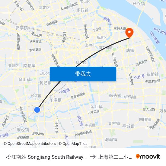 松江南站 Songjiang South Railway Station to 上海第二工业大学 map