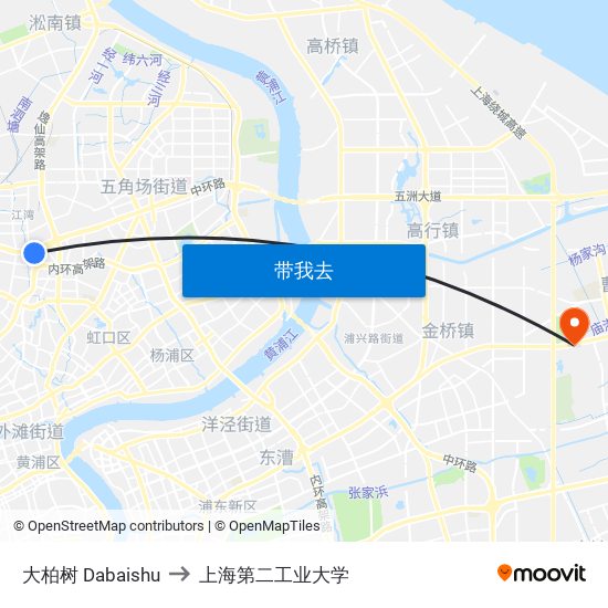 大柏树 Dabaishu to 上海第二工业大学 map