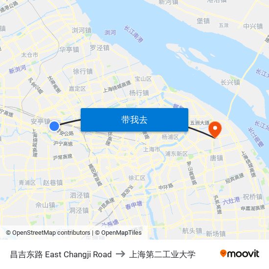 昌吉东路 East Changji Road to 上海第二工业大学 map