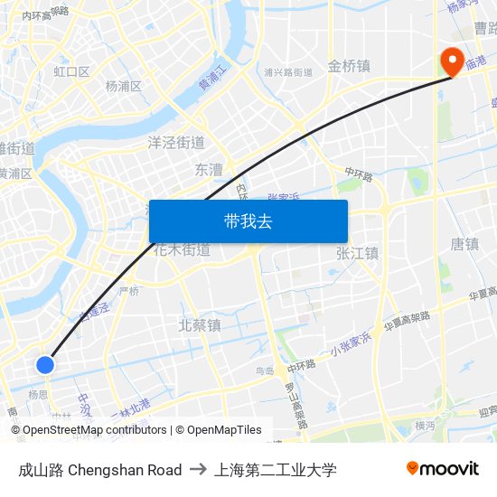 成山路 Chengshan Road to 上海第二工业大学 map