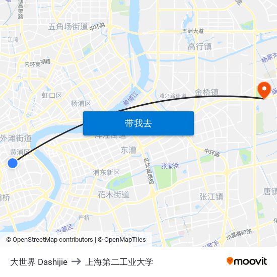 大世界 Dashijie to 上海第二工业大学 map