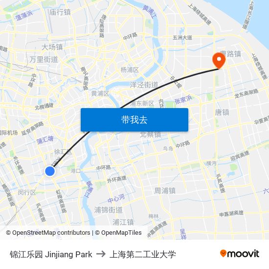 锦江乐园 Jinjiang Park to 上海第二工业大学 map