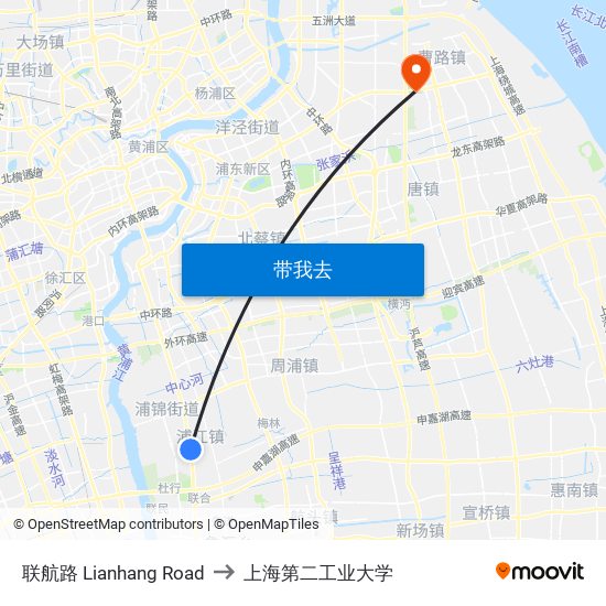 联航路 Lianhang Road to 上海第二工业大学 map