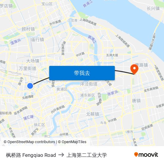 枫桥路 Fengqiao Road to 上海第二工业大学 map