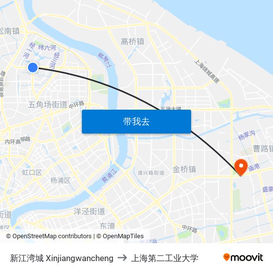 新江湾城 Xinjiangwancheng to 上海第二工业大学 map