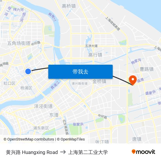 黄兴路 Huangxing Road to 上海第二工业大学 map