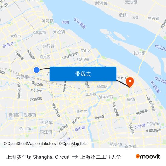 上海赛车场 Shanghai Circuit to 上海第二工业大学 map