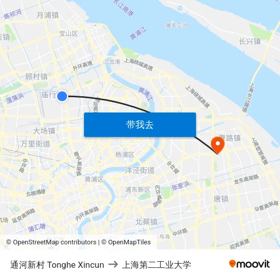 通河新村 Tonghe Xincun to 上海第二工业大学 map