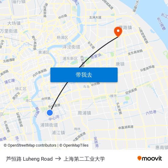 芦恒路 Luheng Road to 上海第二工业大学 map