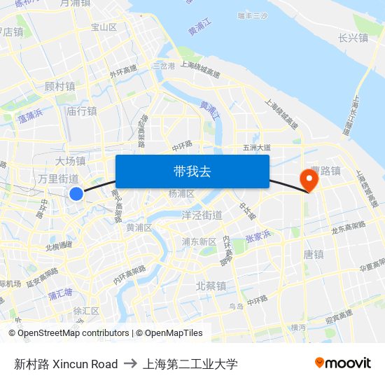 新村路 Xincun Road to 上海第二工业大学 map