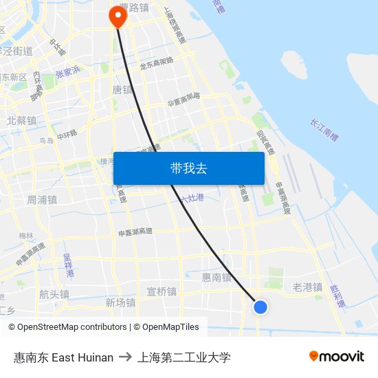 惠南东 East Huinan to 上海第二工业大学 map