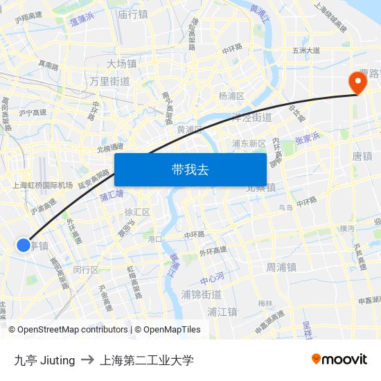九亭 Jiuting to 上海第二工业大学 map