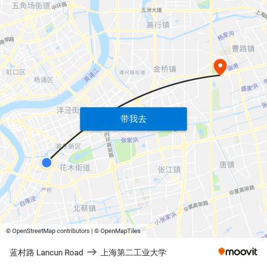蓝村路 Lancun Road to 上海第二工业大学 map