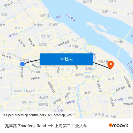 兆丰路 Zhaofeng Road to 上海第二工业大学 map