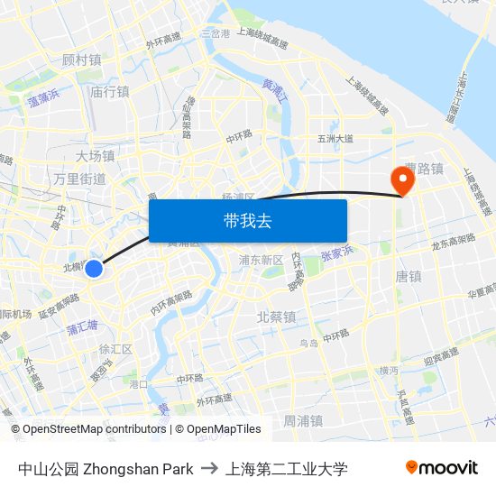 中山公园 Zhongshan Park to 上海第二工业大学 map
