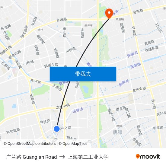 广兰路 Guanglan Road to 上海第二工业大学 map