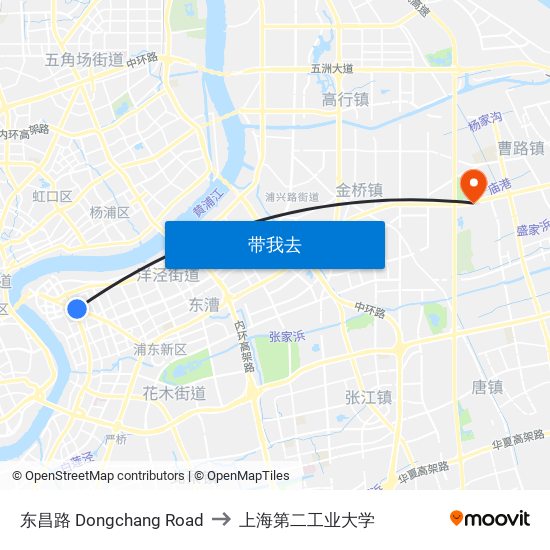 东昌路 Dongchang Road to 上海第二工业大学 map