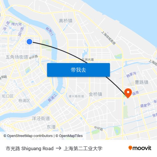 市光路 Shiguang Road to 上海第二工业大学 map
