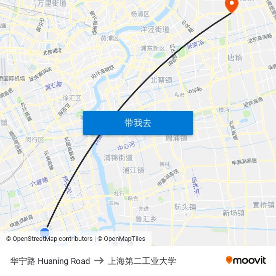 华宁路 Huaning Road to 上海第二工业大学 map