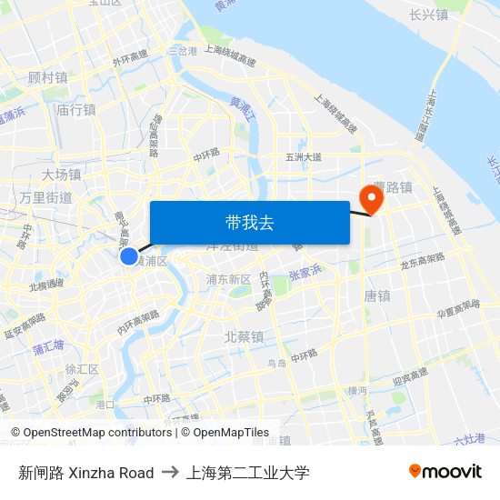新闸路 Xinzha Road to 上海第二工业大学 map