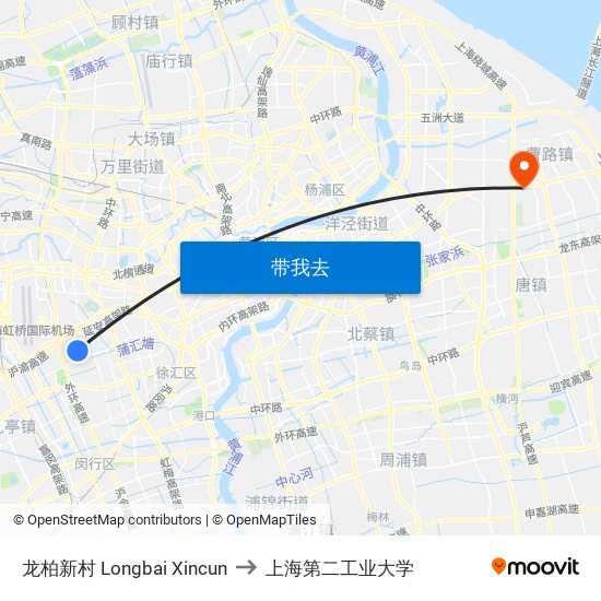 龙柏新村 Longbai Xincun to 上海第二工业大学 map
