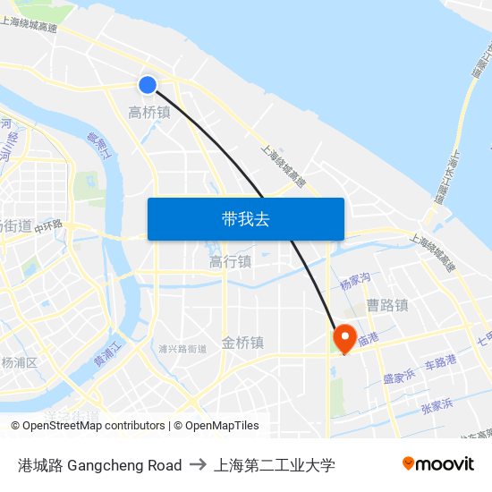 港城路 Gangcheng Road to 上海第二工业大学 map