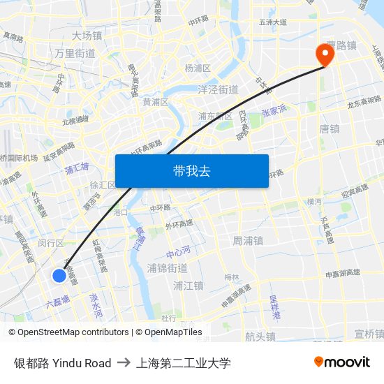 银都路 Yindu Road to 上海第二工业大学 map