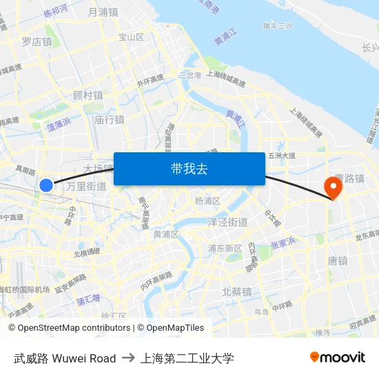 武威路 Wuwei Road to 上海第二工业大学 map