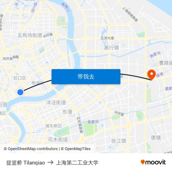 提篮桥 Tilanqiao to 上海第二工业大学 map