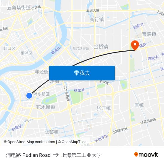 浦电路 Pudian Road to 上海第二工业大学 map