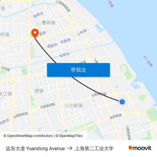 远东大道 Yuandong Avenue to 上海第二工业大学 map