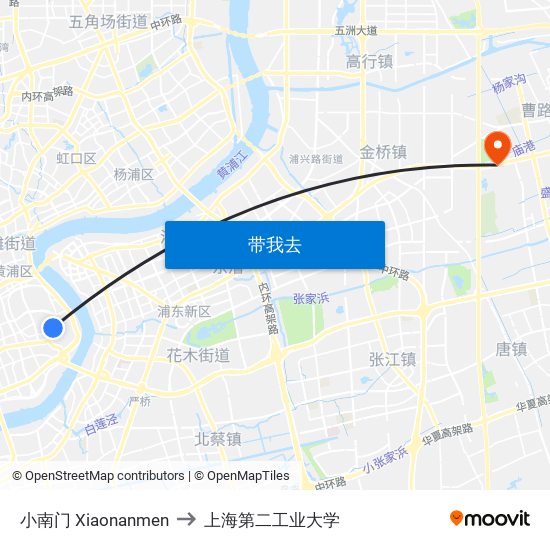 小南门 Xiaonanmen to 上海第二工业大学 map