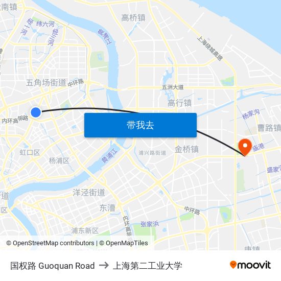 国权路 Guoquan Road to 上海第二工业大学 map