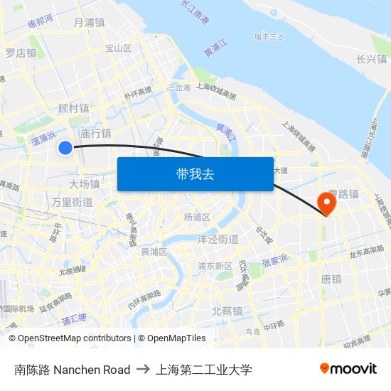 南陈路 Nanchen Road to 上海第二工业大学 map