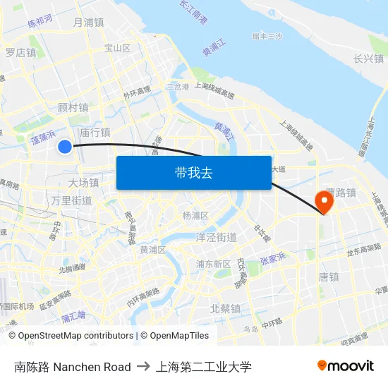 南陈路 Nanchen Road to 上海第二工业大学 map
