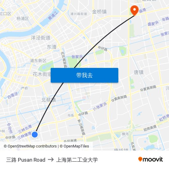 三路 Pusan Road to 上海第二工业大学 map