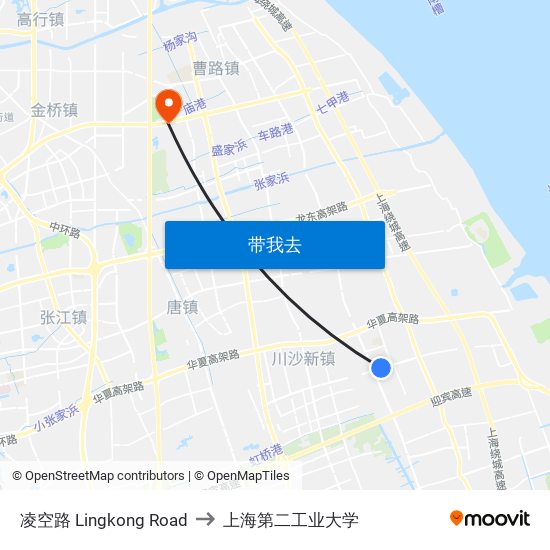 凌空路 Lingkong Road to 上海第二工业大学 map