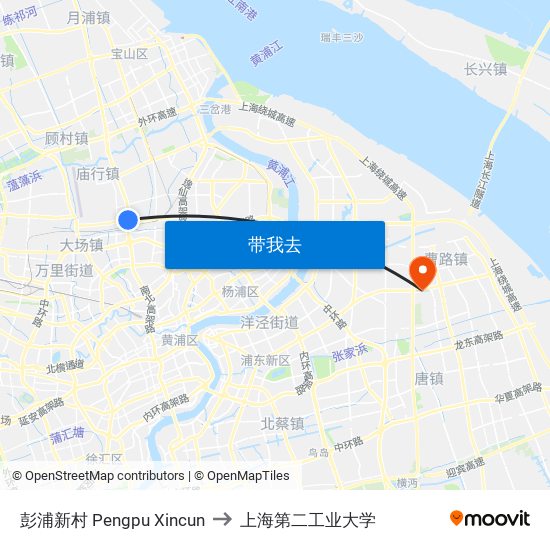 彭浦新村 Pengpu Xincun to 上海第二工业大学 map